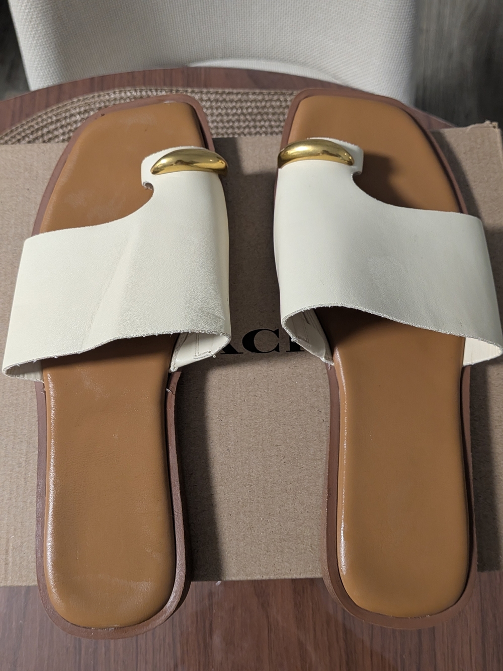 Franco Sarto Cream sandals with Gold Accent